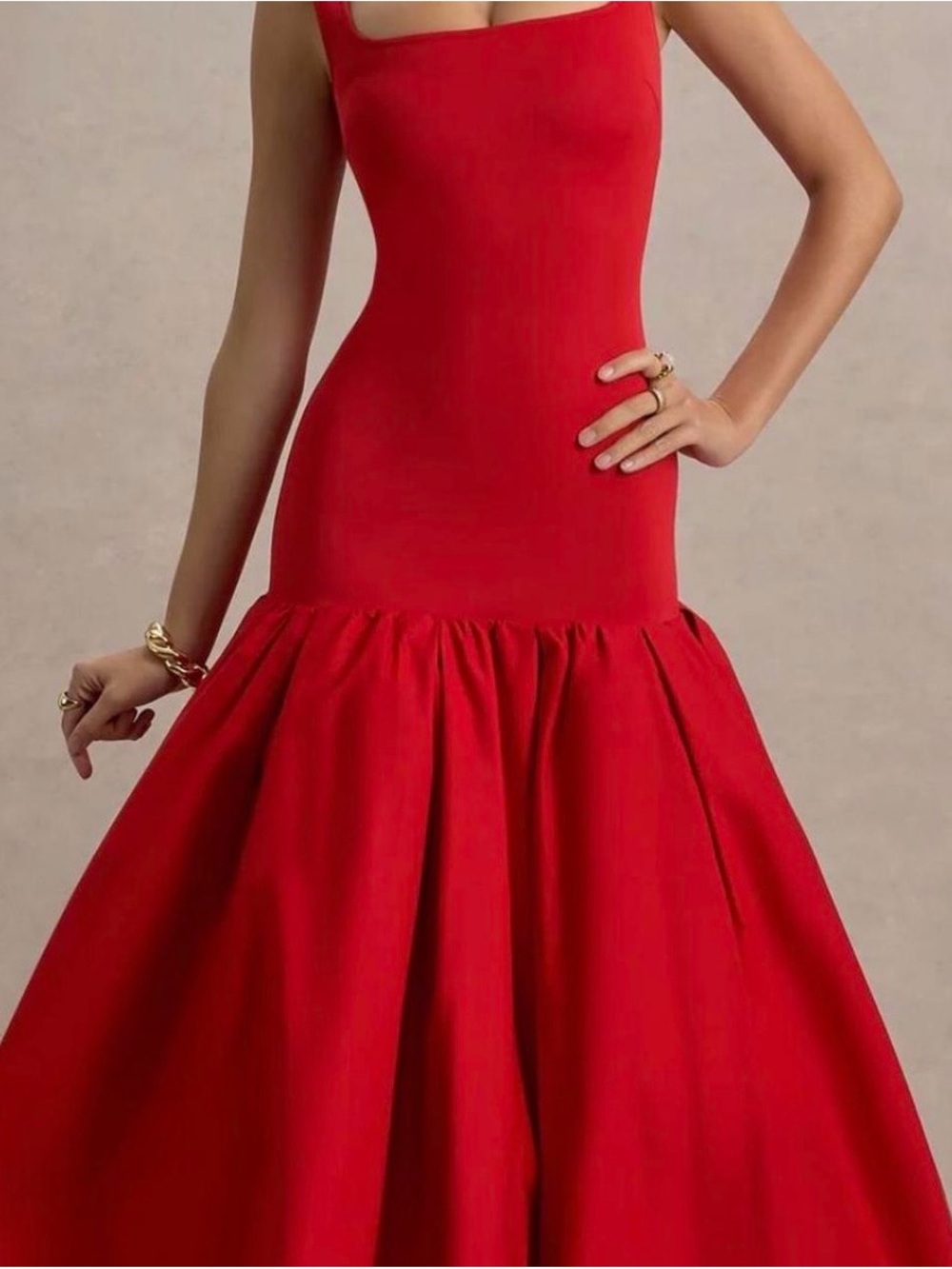 Club L London Red Square-Neck Midi Fit & Flare Dress
